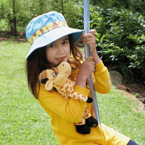 Young girl holding healthy Harold toy
